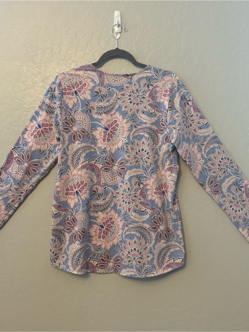 Pure jill long sleeve shirttail tee pima cotton blue pink paisley medium - Picture 11 of 16